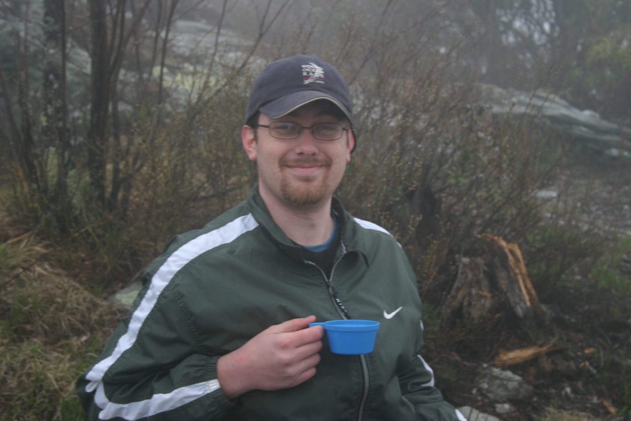 Enjoying a coffee in the fog on top of Table Rock in Linville orge