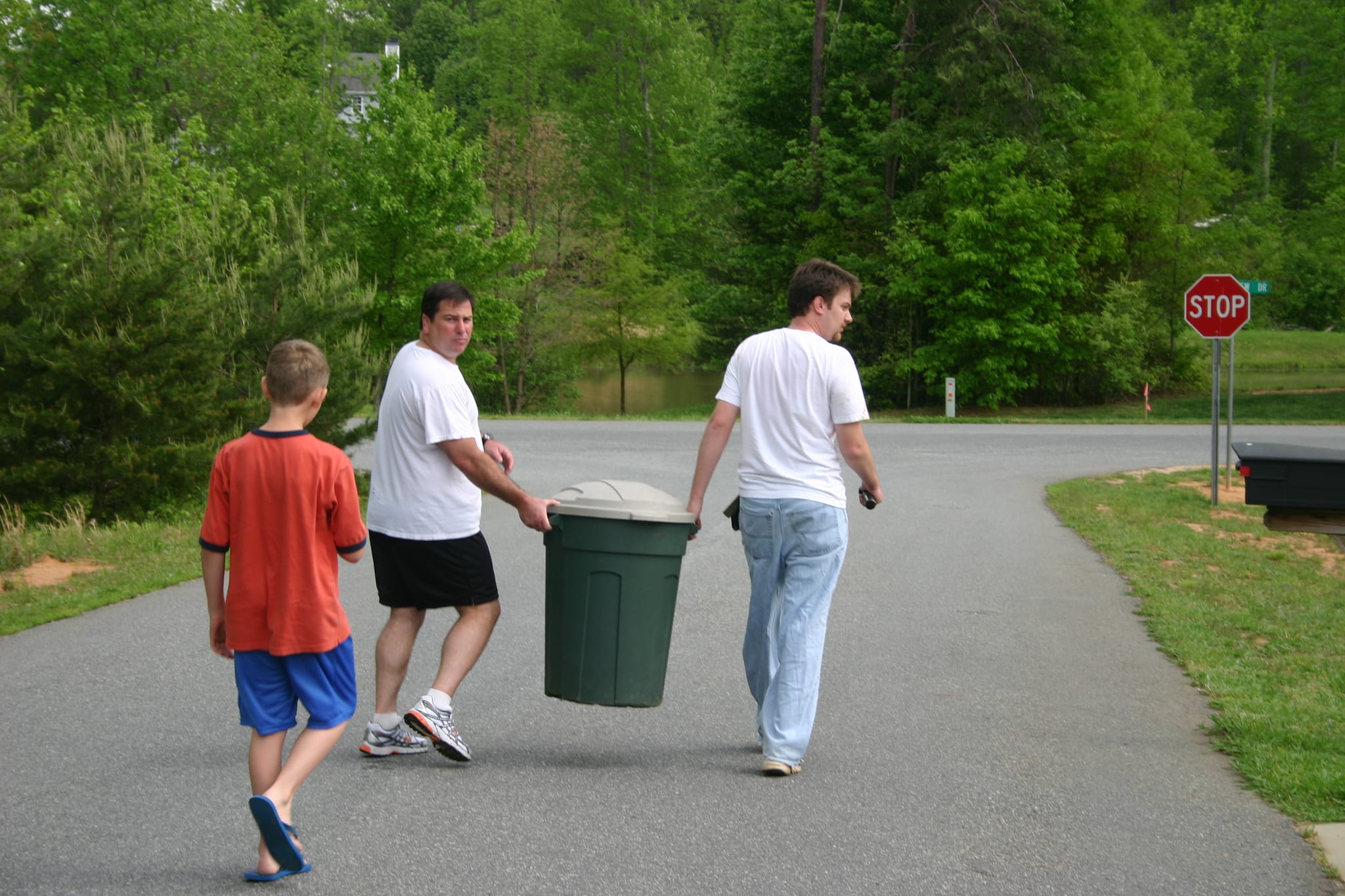 Hayden, Matt and Chris taking the snake toe the pond