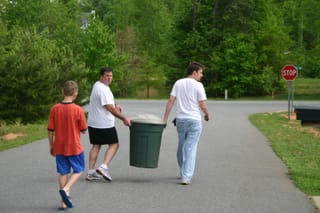 Hayden, Matt and Chris taking the snake toe the pond