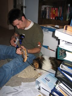 Roxy is chillin' with Daddy