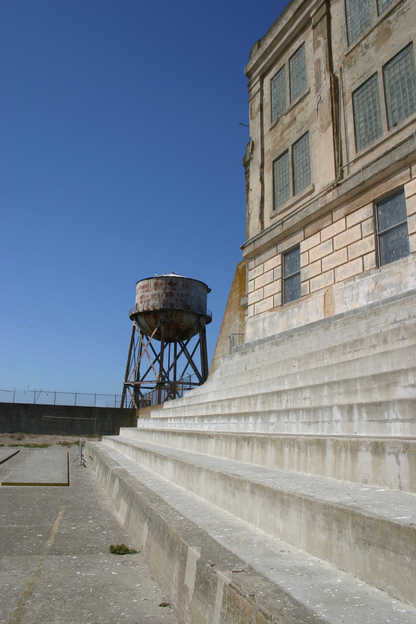 Alcatraz, view of water tower from Yard