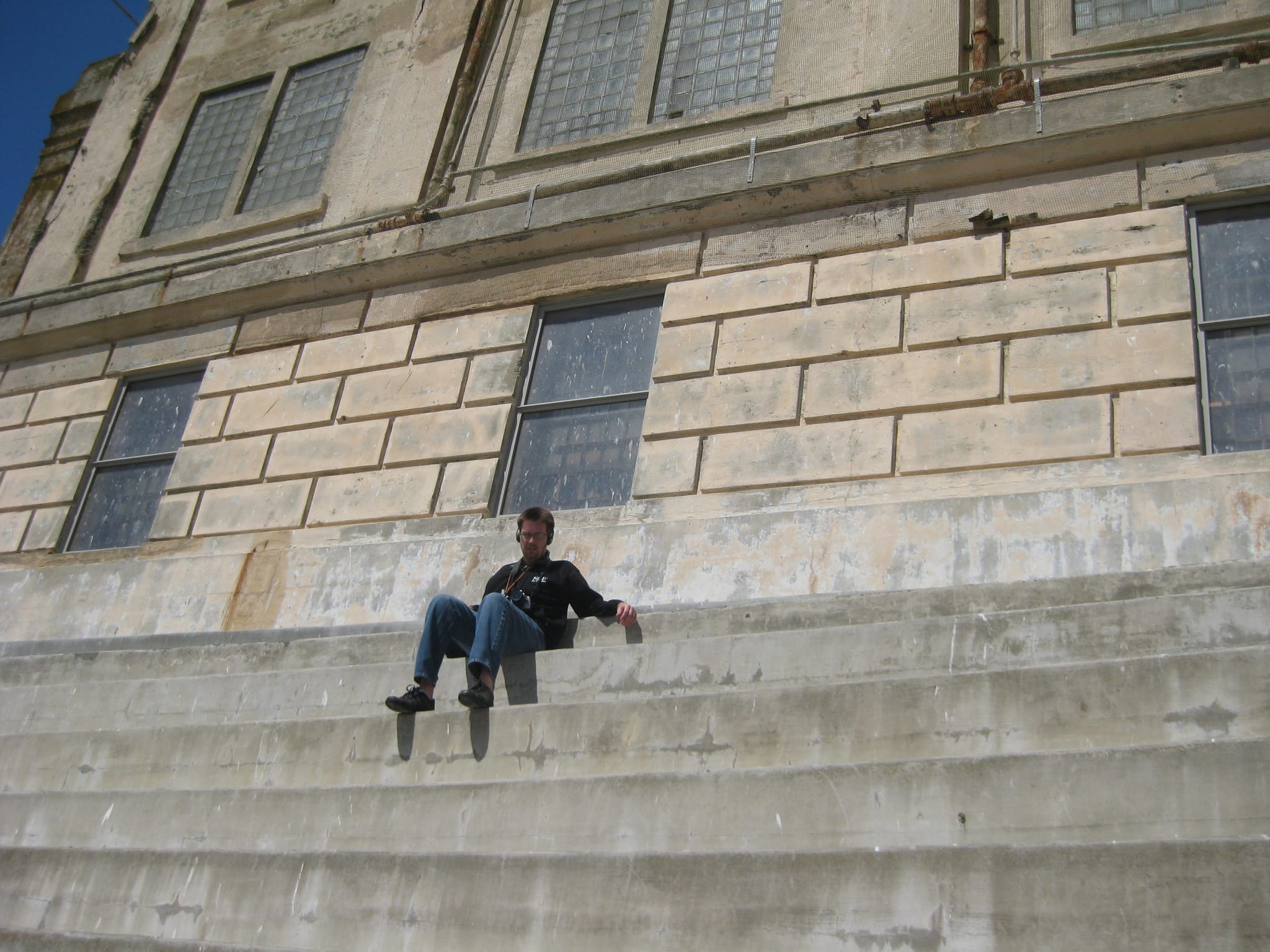 Chris on the steps of the Alcatraz Yard
