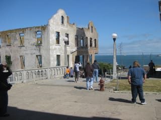 Alcatraz, Aging Building with Golden Gate Bridge in the distance