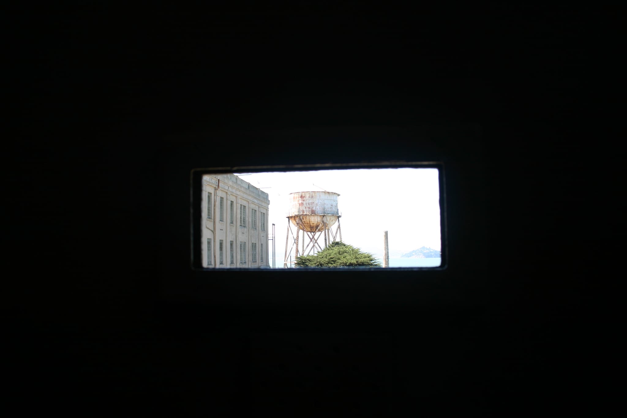 Alcatraz water tower through the slot
