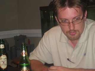 Chris playing cards with red-eye.