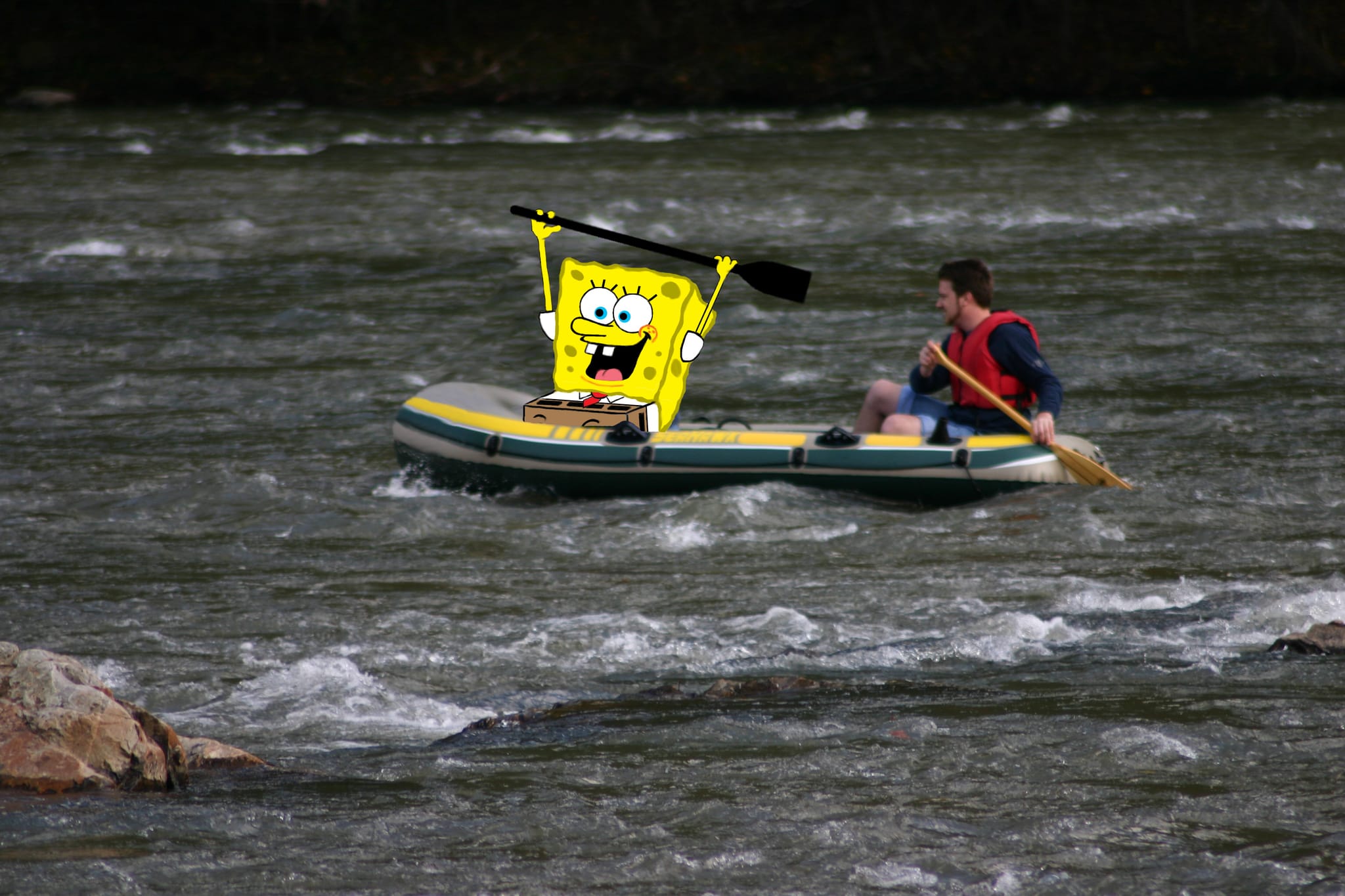 Spongebob and I paddling the French Broad