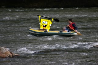 Spongebob and I paddling the French Broad