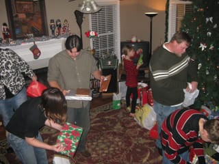 Tearing in to gifts