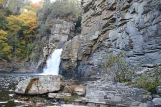 Climbing a ledge at Linville Falls