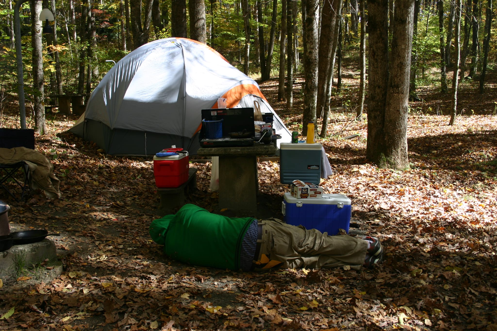 Passed out by the tent