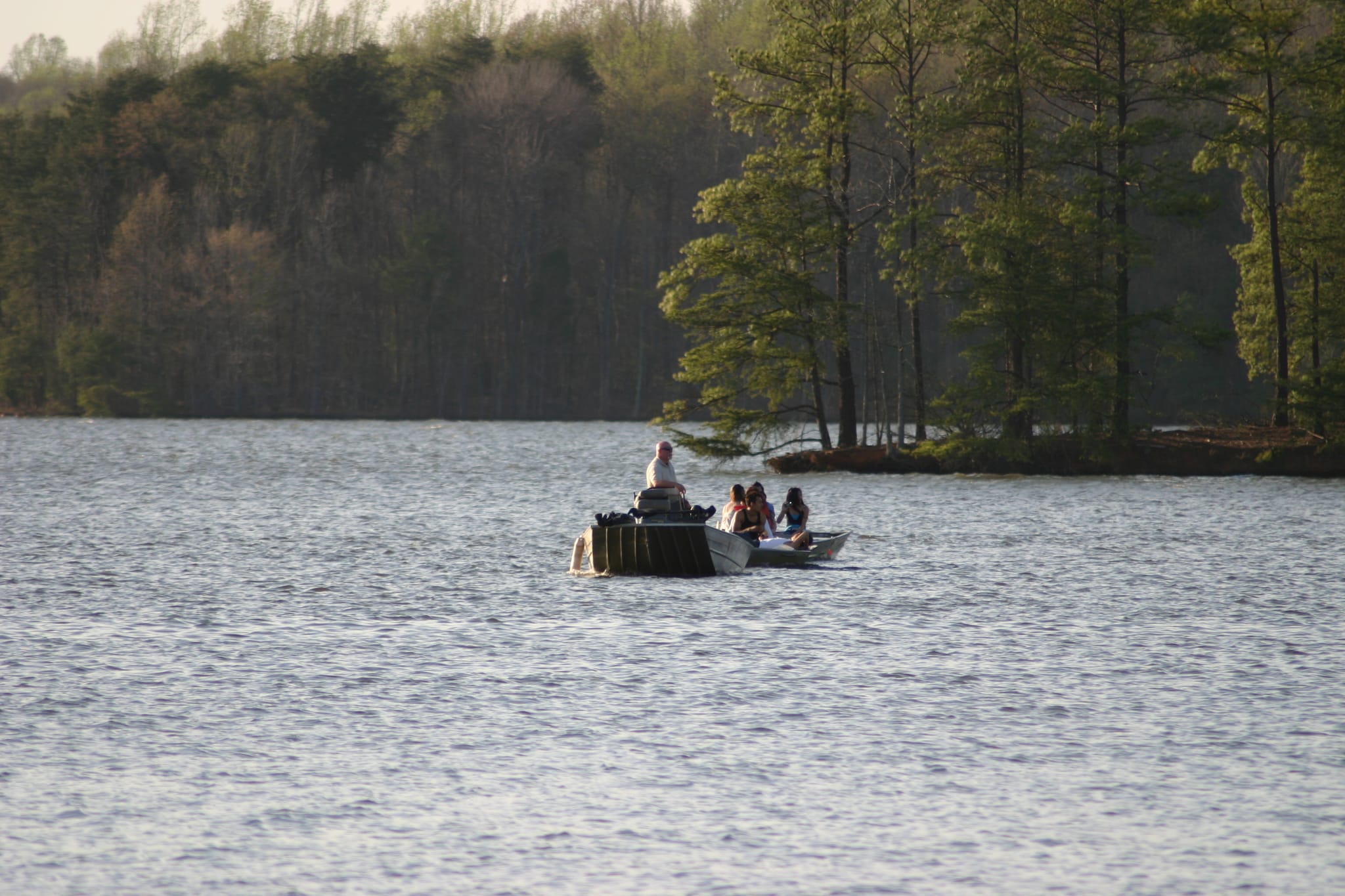 Lake Townsend Marina - towing a rowboat back from the dam
