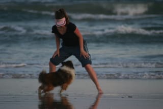 Roxy running and barking on Bear Island