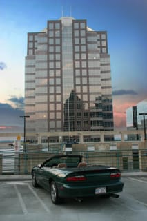 Wachovia Building, Greensboro Sunset with 1994 Camaro