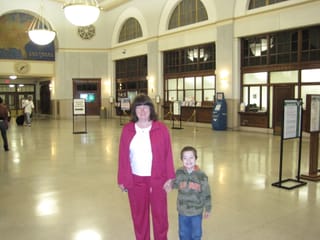 Mom & William at the Greensboro Depot