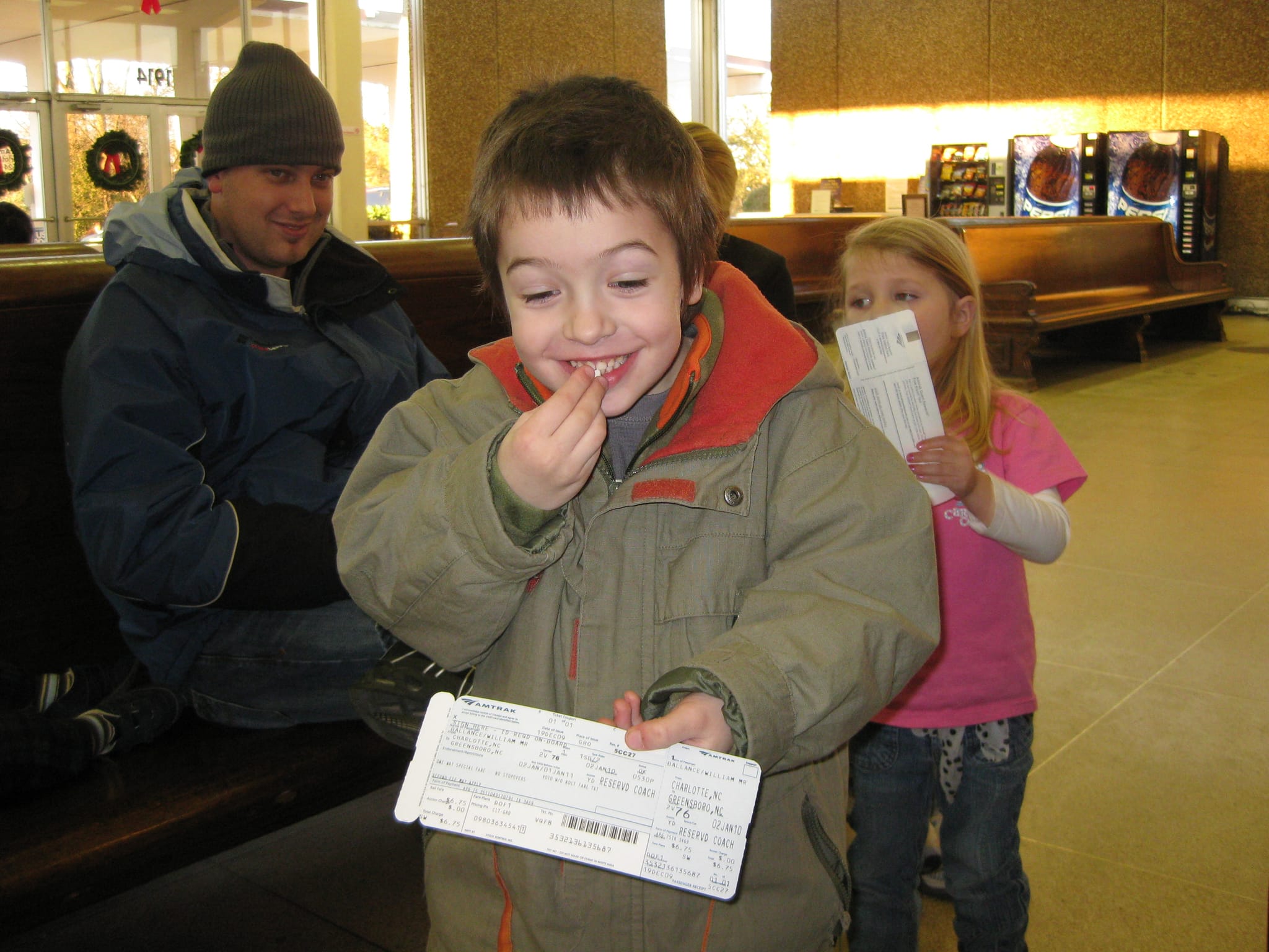 Snackey Cakes and Train Tickets while Uncle Chris looks on