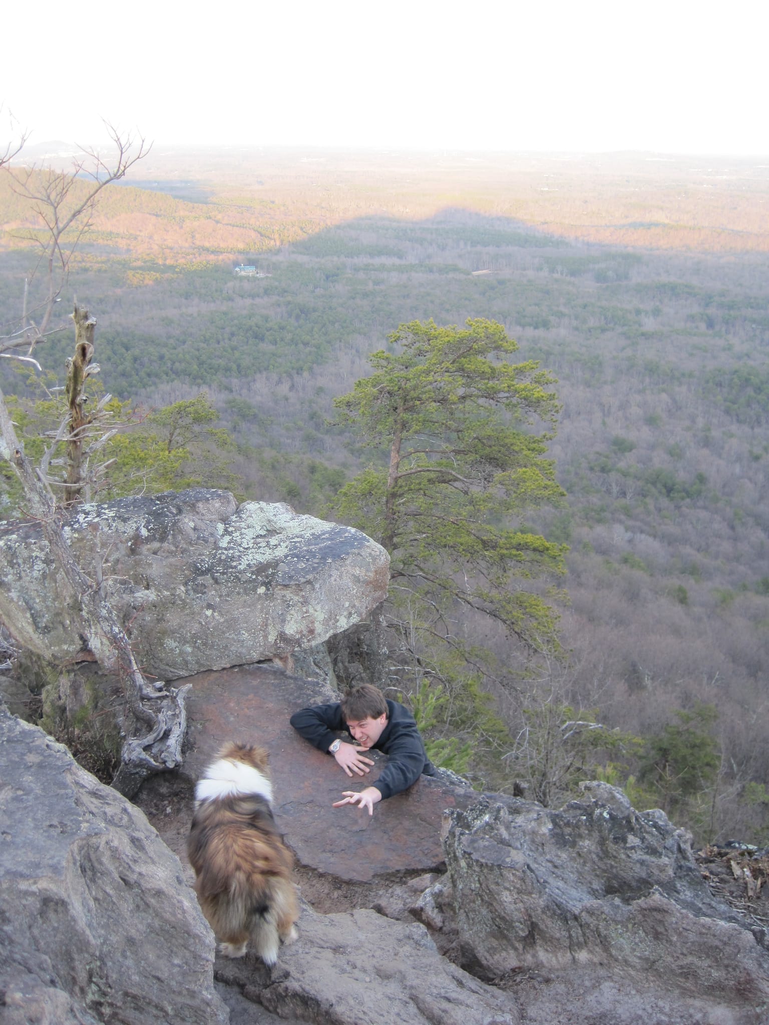 Roxy saving Chris from falling off of King's Pinnacle in Crowder Mountain State Park, NC