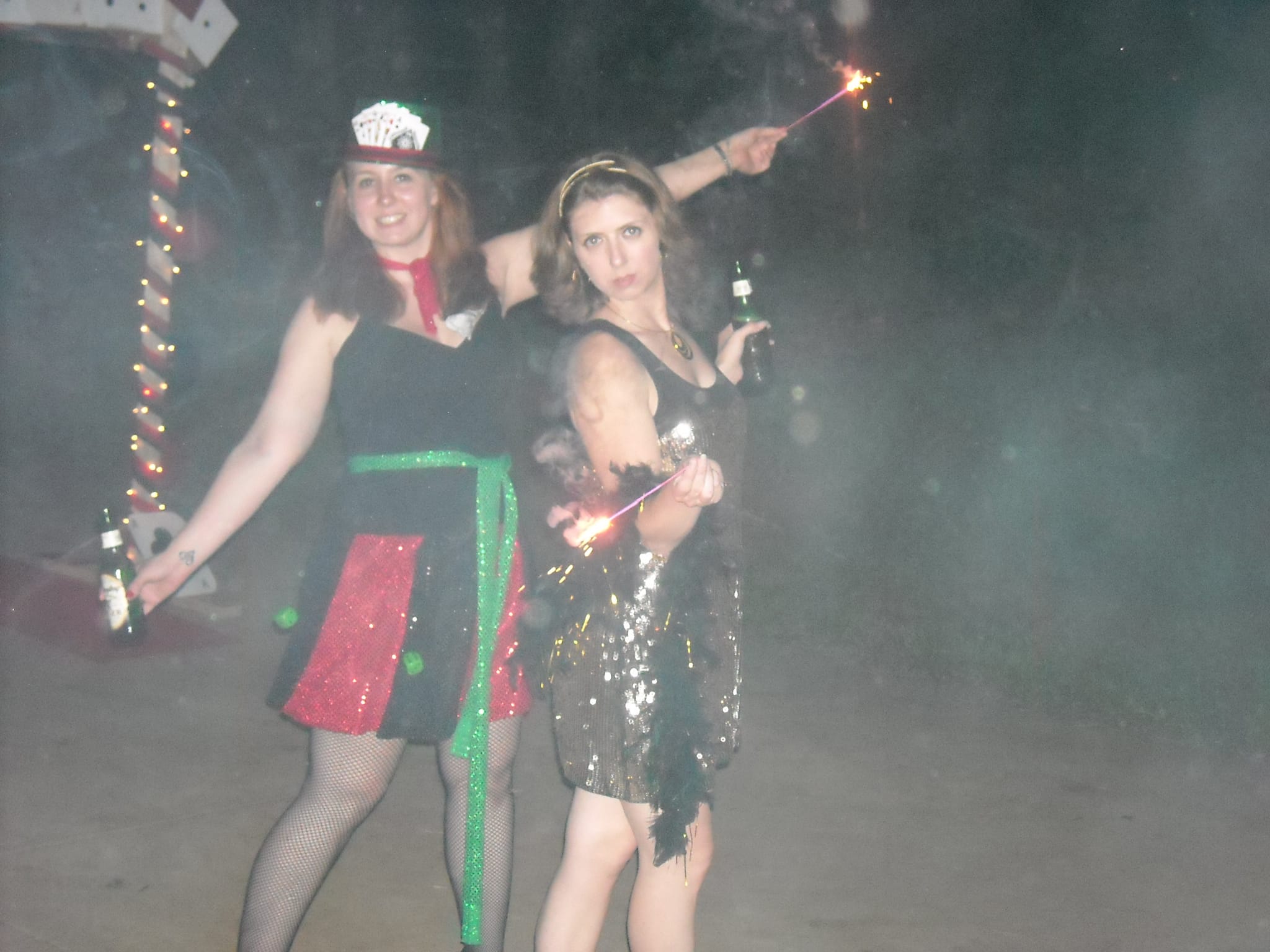 Brittany & Bridget with sparklers - Chris's 29th Birthday Party