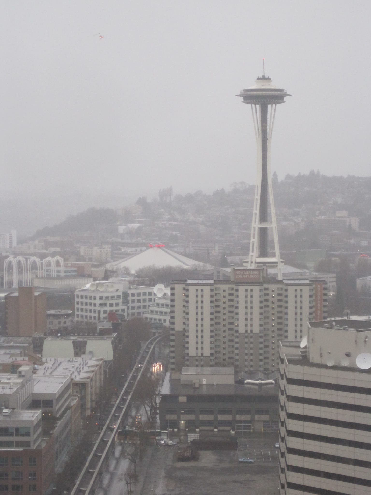 Space needle in the rain.  View from the Westin north tower.