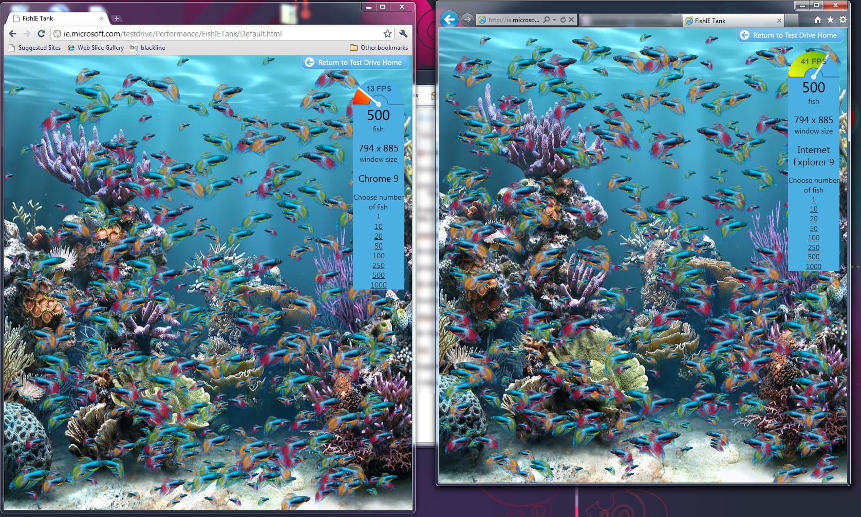 Chrome vs. IE9 RC - Fish Tank