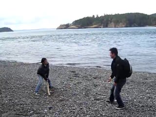 Kimking and Zhirong play stickball