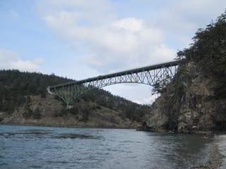 Deception pass bridge from beach