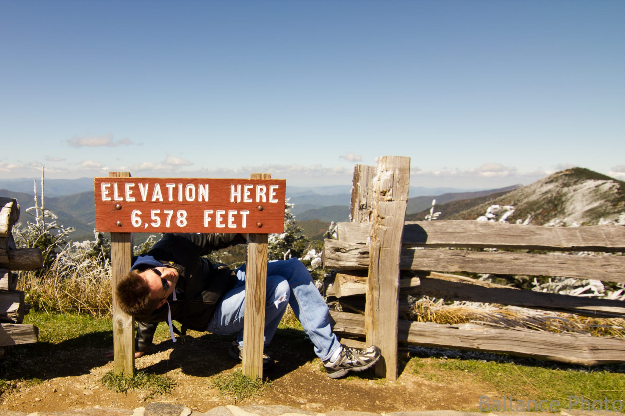 Elevation 6,578 ft.  Chris at Mt. Mitchell, NC