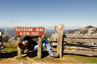 Elevation 6,578 ft.  Chris at Mt. Mitchell, NC