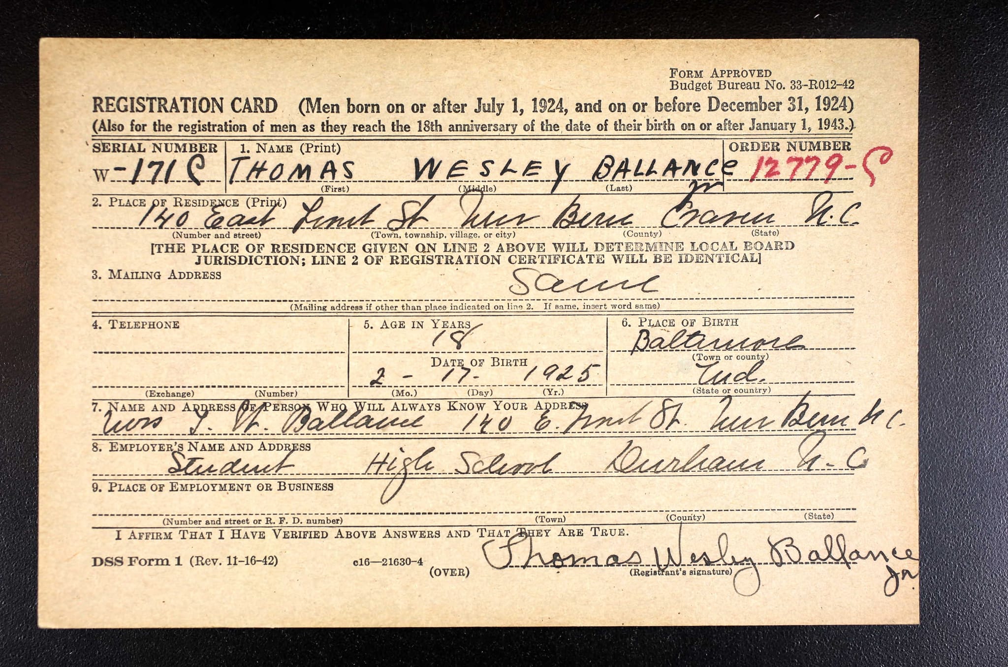 My Grandfather's Draft Card.